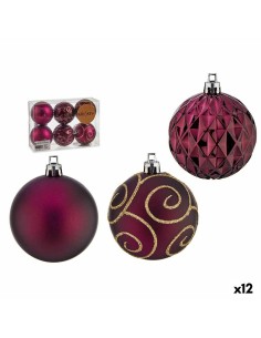 Lot de boules de Noël Violet Plastique Ø 6 cm (12 Unités)