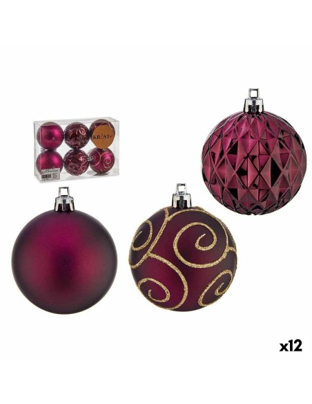 Lot de boules de Noël Violet Plastique Ø 6 cm (12 Unités)