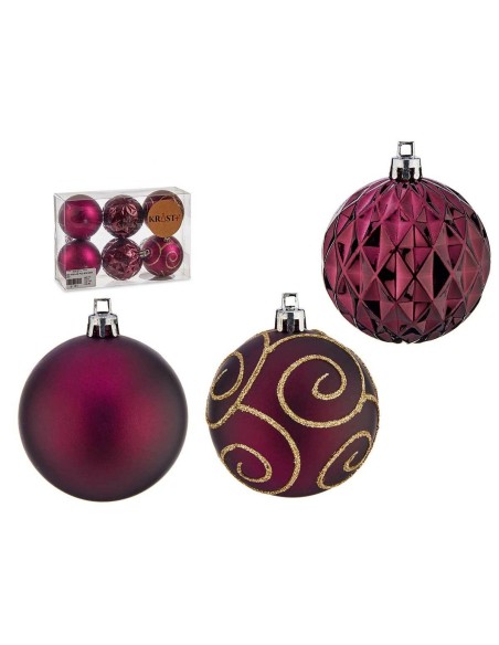 Lot de boules de Noël Violet Plastique Ø 6 cm (12 Unités)