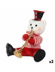Figurine Décorative Ours Trompette Blanc Noir Rouge polystyrène 32 x 31 x 26 cm (2 Unités)