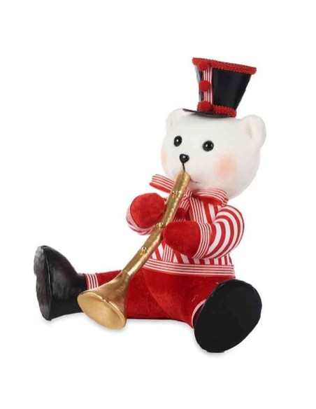 Figurine Décorative Ours Trompette Blanc Noir Rouge polystyrène 32 x 31 x 26 cm (2 Unités)