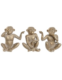 Figurine Décorative Home ESPRIT Doré Singe Tropical 14 x 10 x 14 cm (3 Unités)