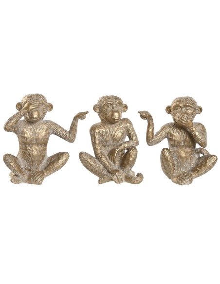 Figurine Décorative Home ESPRIT Doré Singe Tropical 14 x 10 x 14 cm (3 Unités)