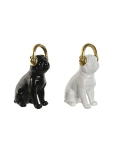 Figurine Décorative Home ESPRIT Blanc Noir Doré Chien 12 x 18 x 30 cm (2 Unités)