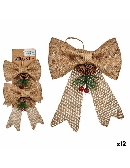 Ensemble Décorations de Noël Krist+ 65563 Marron Rouge Vert 14 x 3 x 19 cm Lien (12 Unités)