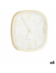 Horloge Murale Carré Doré verre Plastique 31 x 31 x 4,5 cm (6 Unités)