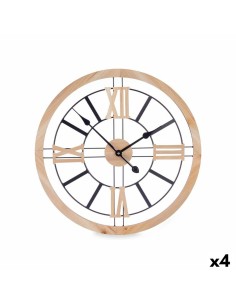 Horloge Murale Noir Métal Bois MDF 60 x 60 x 4,5 cm (4 Unités)