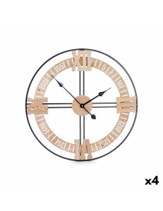 Horloge Murale Noir Métal Bois MDF 60 x 60 x 5 cm (4 Unités)