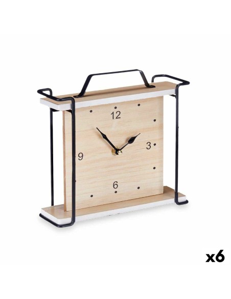 Horloge de table Noir Métal Bois MDF 23 x 21 x 7 cm (6 Unités)