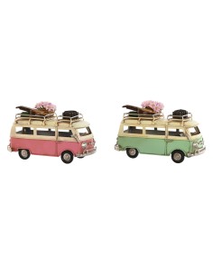 Figurine Décorative Home ESPRIT Fourgonnette Vert Rose Vintage 17 x 8 x 11 cm (2 Unités)