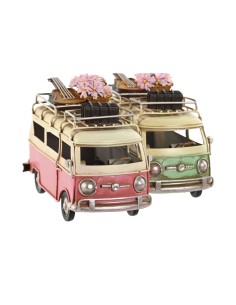 Figurine Décorative Home ESPRIT Fourgonnette Vert Rose Vintage 17 x 8 x 11 cm (2 Unités) 2