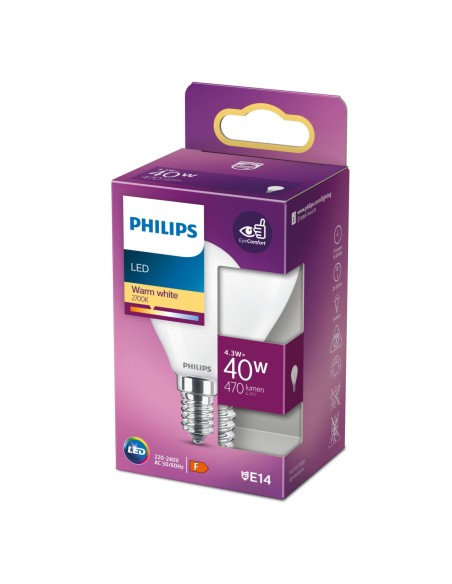 Lampe LED Philips F 40 W 4,3 W E14 470 lm 4,5 x 8,2 cm (2700 K)