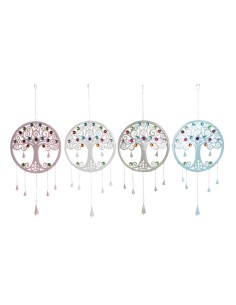 Décoration Suspendue DKD Home Decor Arbre Bleu Blanc Gris Rose 33 x 3 x 81 cm (4 Unités)