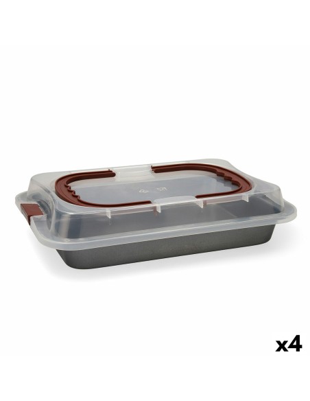 Moule pour four Quid Sweet Grey Noir Métal 36 x 23 x 4,5 cm Avec couvercle (4 Unités)