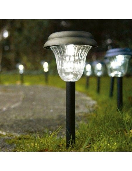 Set de bornes de jardin solaires Aktive 6 Pièces Acier inoxydable Plastique 10 x 38 x 10 cm (4 Unités)