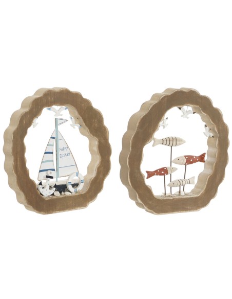 Figurine Décorative Home ESPRIT Bleu Blanc Rouge Naturel 20 x 2,5 x 20 cm (2 Unités)