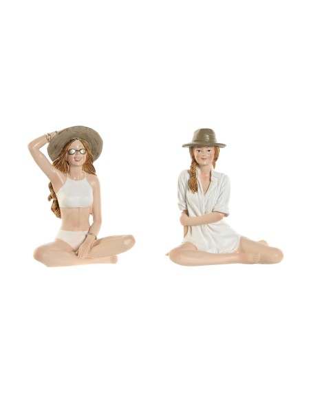 Figurine Décorative Home ESPRIT Blanc Beige Femme méditerranéen 9,5 x 7,5 x 13 cm (2 Unités)
