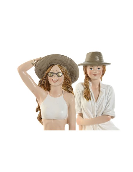 Figurine Décorative Home ESPRIT Blanc Beige Femme méditerranéen 9,5 x 7,5 x 13 cm (2 Unités)
