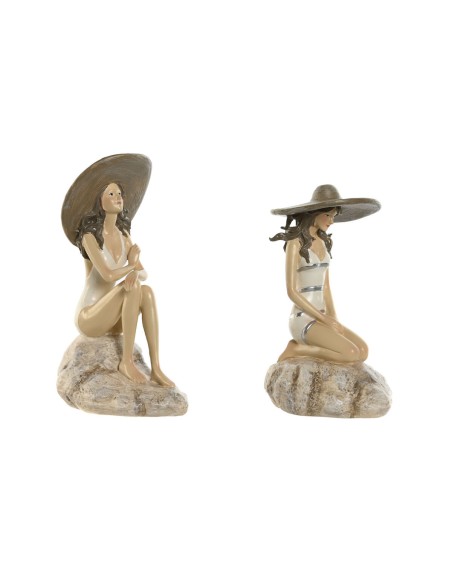 Figurine Décorative Home ESPRIT Blanc Beige Femme méditerranéen 12 x 8,5 x 20 cm (2 Unités)
