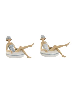 Figurine Décorative Home ESPRIT Blanc Bleu ciel méditerranéen 17,5 x 10 x 10,5 cm (2 Unités)