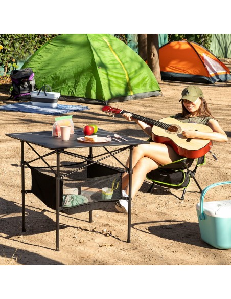 Table de Camping Pliante avec Panier et Housse Folble InnovaGoods NA Noir (Reconditionné B)