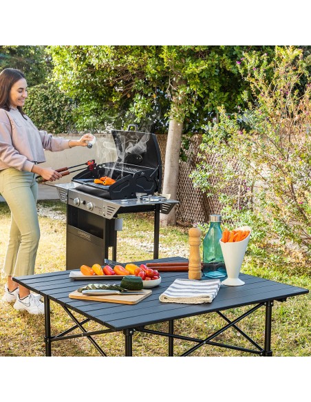 Table de Camping Pliante avec Panier et Housse Folble InnovaGoods NA Noir (Reconditionné B)