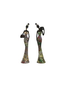 Figurine Décorative Home ESPRIT Multicouleur Africaine 10 x 7,5 x 38,5 cm (2 Unités)