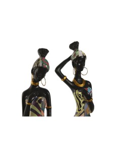 Figurine Décorative Home ESPRIT Multicouleur Africaine 9 x 7 x 16,5 cm (2 Unités) 2