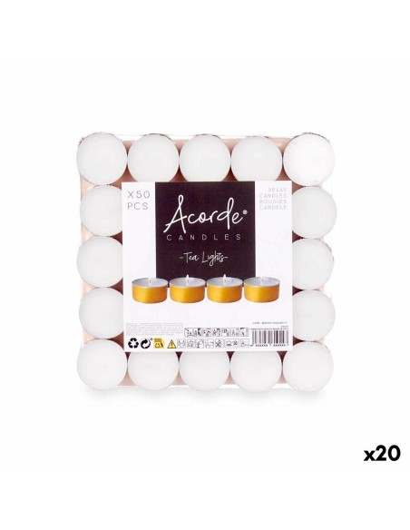Ensemble de Bougies Acorde Tea Lights Blanc Doré (20 Unités)