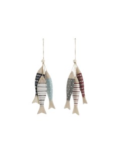 Décoration Suspendue Home ESPRIT Bleu Rouge Multicouleur Poissons 5 x 2 x 20 cm (2 Unités)