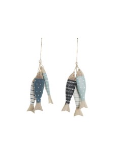 Décoration Suspendue Home ESPRIT Bleu Blanc Naturel Poissons 5 x 5 x 20 cm (2 Unités)