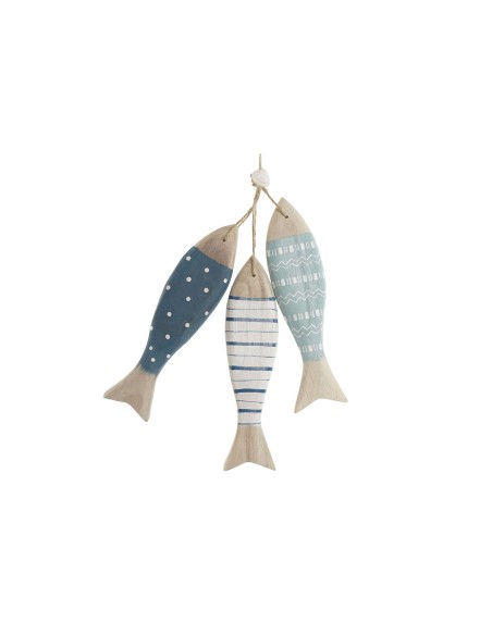 Décoration Suspendue Home ESPRIT Bleu Blanc Naturel Poissons 5 x 5 x 20 cm (2 Unités)