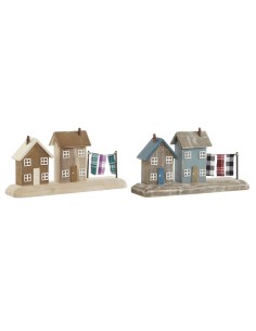 Figurine Décorative Home ESPRIT Bleu Rouge Multicouleur Maisons 25,5 x 9 x 13,5 cm (2 Unités)