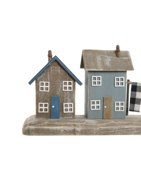 Figurine Décorative Home ESPRIT Bleu Rouge Multicouleur Maisons 25,5 x 9 x 13,5 cm (2 Unités)