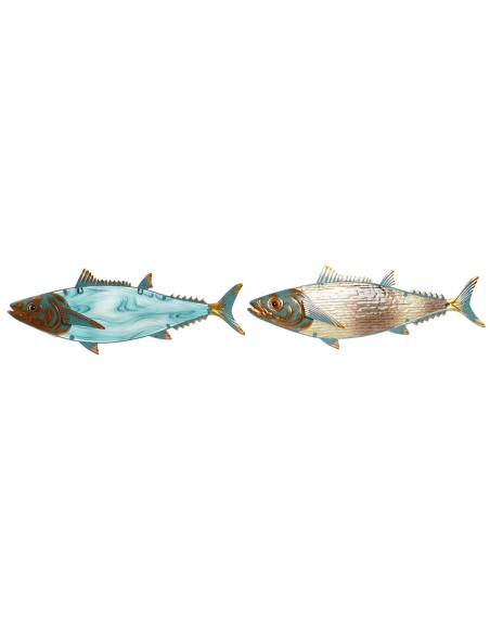 Décoration murale Home ESPRIT Bleu Multicouleur Doré Poisson méditerranéen 70 x 4,5 x 25,5 cm (2 Unités)