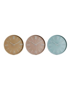 Horloge Murale Home ESPRIT Bleu Rose Moutarde PVC 30 x 4 x 30 cm (3 Unités)