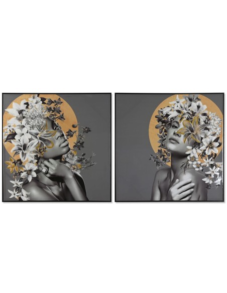 Cadre Home ESPRIT Fleurs Moderne 100 x 3,5 x 100 cm (2 Unités)