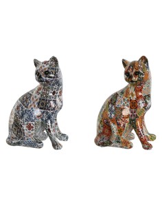 Figurine Décorative Home ESPRIT Multicouleur Chat méditerranéen 11 x 10 x 16 cm (2 Unités)