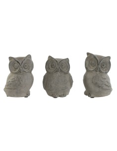 Figurine Décorative Home ESPRIT Gris Hibou Finition vieillie 10 x 9 x 14 cm (3 Unités)