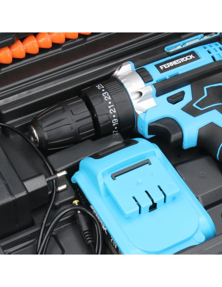 Set de forage et accessoires Ferrestock FSKTAB101 21 V 25 Pièces