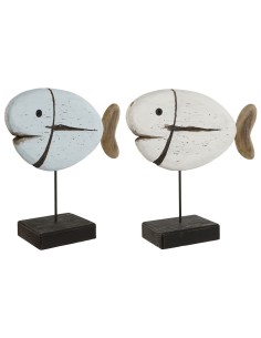Figurine Décorative Home ESPRIT Blanc Naturel Poisson Finition vieillie (2 Unités)