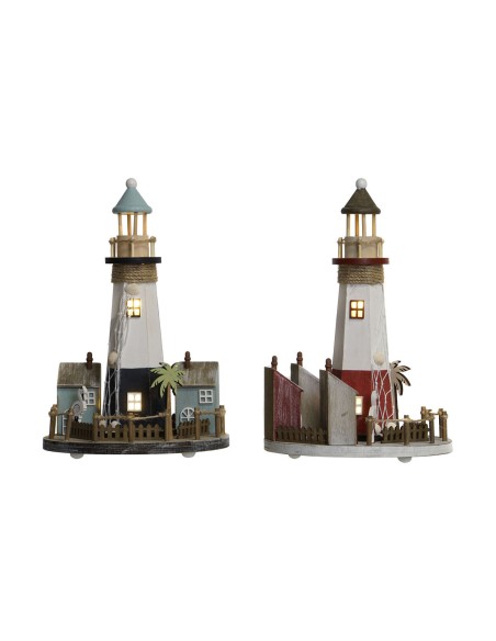 Décoration lumineuse Home ESPRIT Bois Aluminium Phare 20 x 20 x 30,5 cm (2 Unités)