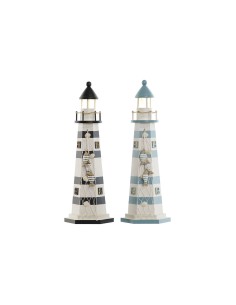 Décoration lumineuse Home ESPRIT Bois Marin Phare 14 x 14 x 40 cm (2 Unités)