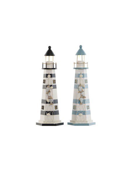 Décoration lumineuse Home ESPRIT Bois Marin Phare 14 x 14 x 40 cm (2 Unités)