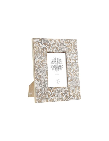 Cadre photo DKD Home Decor Blanc Naturel Verre Bois de manguier Indien 20 x 1,3 x 25 cm