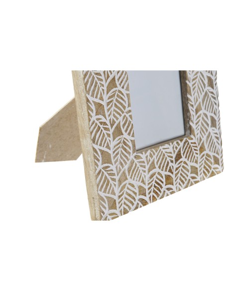 Cadre photo DKD Home Decor Blanc Naturel Verre Bois de manguier Indien 20 x 1,3 x 25 cm