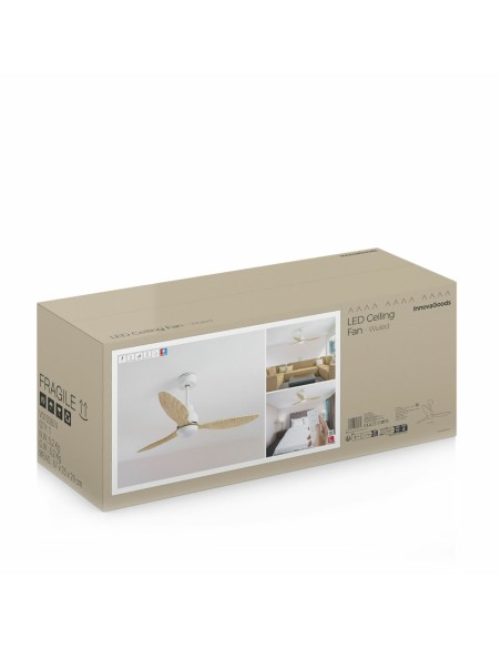 Ventilateur de Plafond avec Lumière LED et 3 Pales ABS Wuled InnovaGoods Bois 36 W 52" Ø132 cm