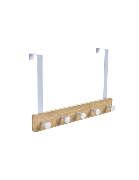 Porte-manteaux pour portes Home ESPRIT Blanc Métal Bambou 38,5 x 4,8 x 25,5 cm
