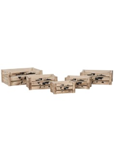 Set de boîtes décoratives Home ESPRIT Marron Noir Bois de paulownia Mappemonde 39 x 28 x 14,5 cm (5 Pièces)