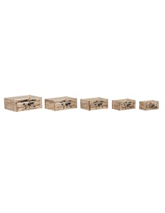 Set de boîtes décoratives Home ESPRIT Marron Noir Bois de paulownia Mappemonde 39 x 28 x 14,5 cm (5 Pièces) 2